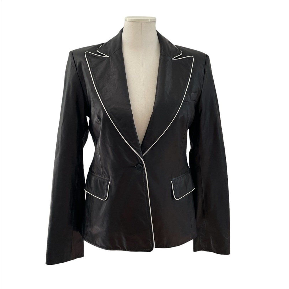 Theory Womens Sz Medium Black/White Leather Single Button Jacket